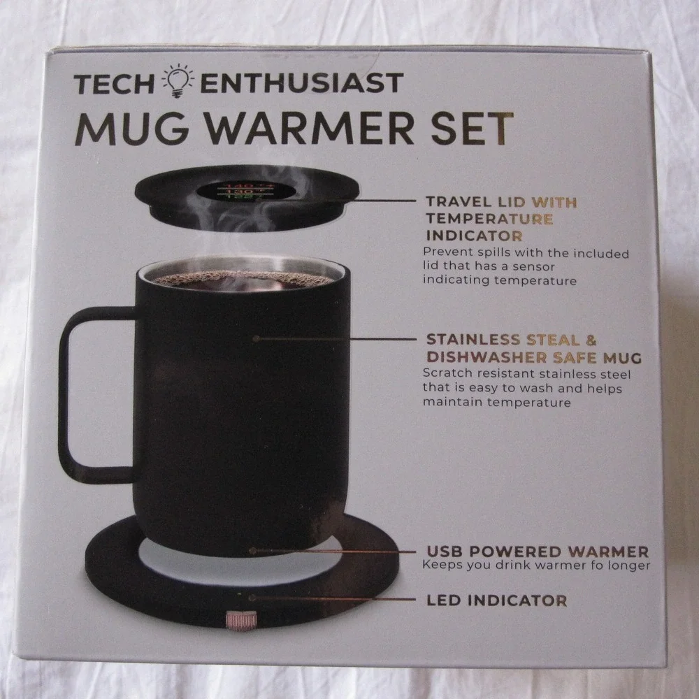 NEW Tech Enthusiast Mug Warmer Set USB Powered Coffee Hot Cocoa Stainless Steel!
